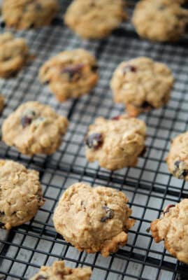 cranberry oatmeal cookies on a cooling rack