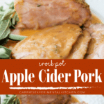 collage photo of apple cider crock pot pork
