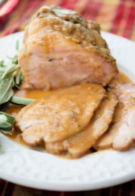 apple cider pork sliced on a plate