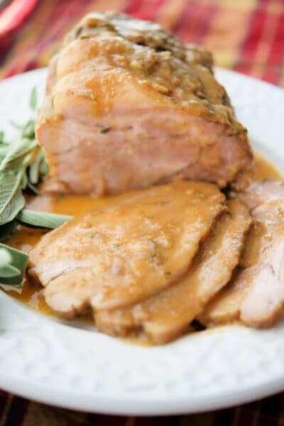 apple cider pork sliced on a plate