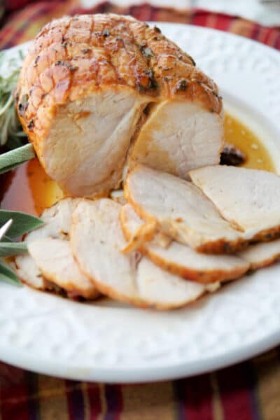 maple butter roasted turkey breast on a plate