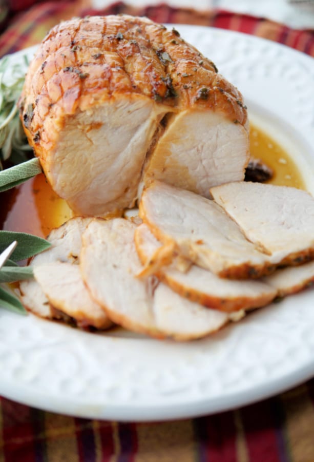 maple butter roasted turkey breast on a plate
