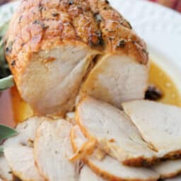 a close up of maple butter turkey breast
