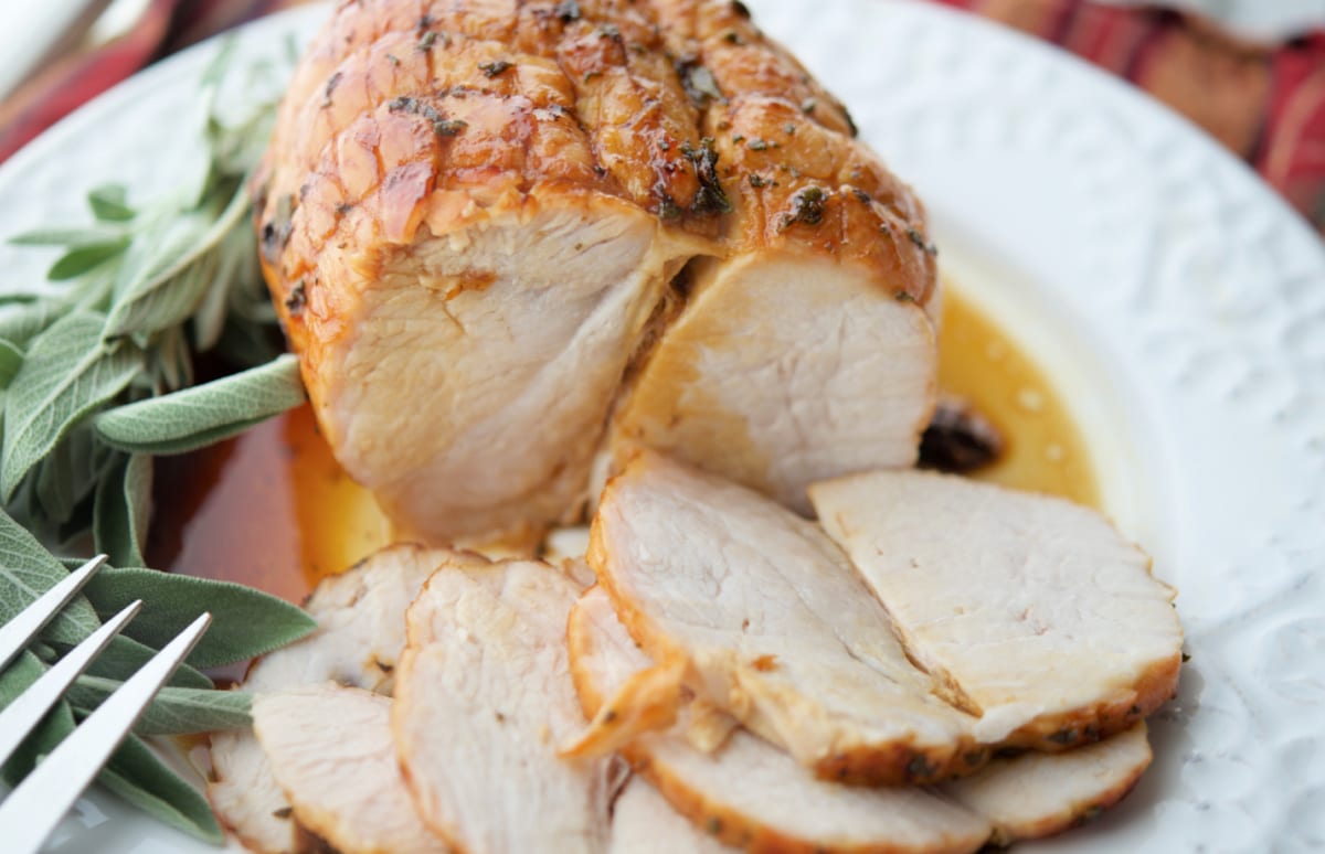 a close up of maple butter turkey breast
