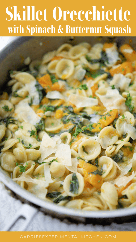 skillet orecchiette pasta with spinach and butternut squash