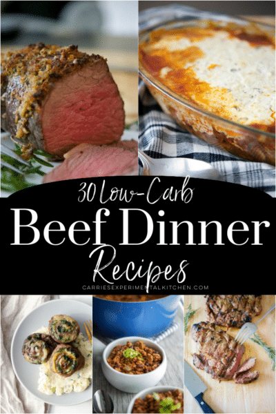 collage of 5 beef recipes that are low carb