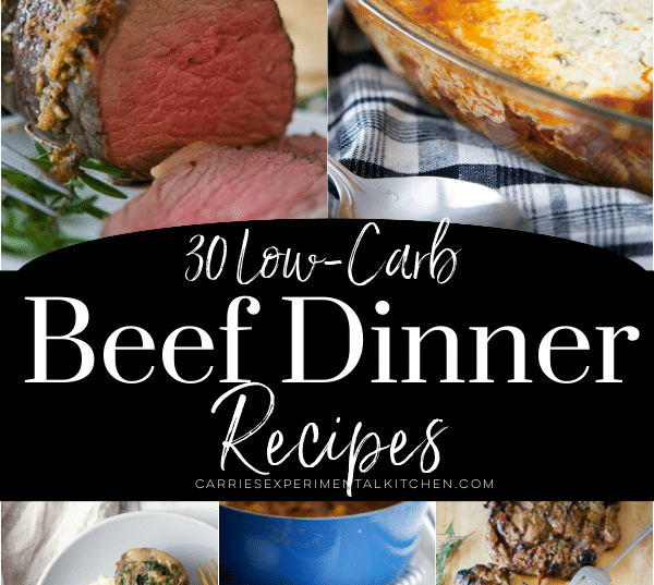collage of 5 beef recipes that are low carb