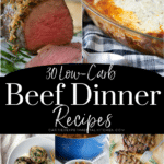 collage of 5 different low carb beef recipes
