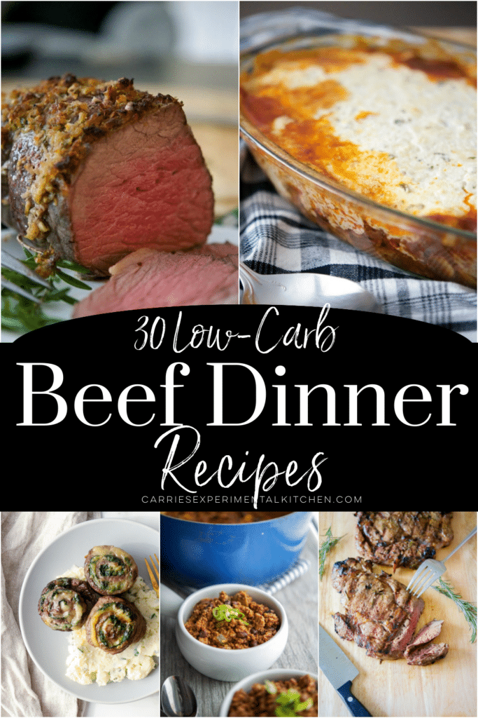 collage of 5 different low carb beef recipes