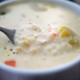 chicken pastina soup with a spoon
