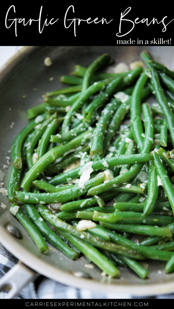 green beans with garlic in a skillet