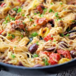 a close up of spaghetti squash nonna in a pan