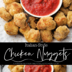 collage photo of a plate of Italian style chicken nuggets with sauce