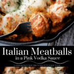 collage photo of italian meatballs in a vodka sauce
