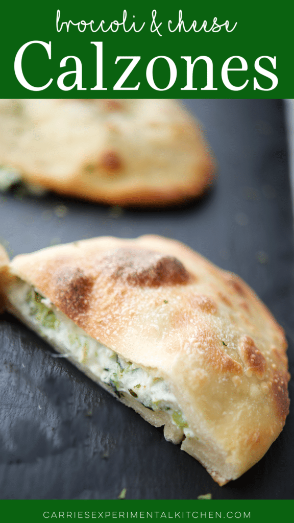 broccoli and cheese calzone cut in half