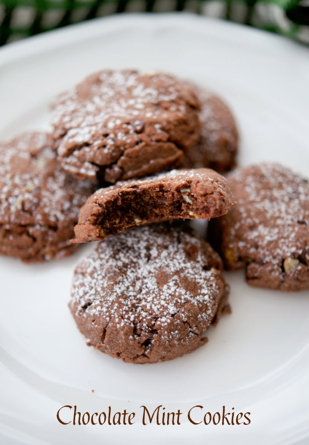 chocolate mint cookies on a white plate