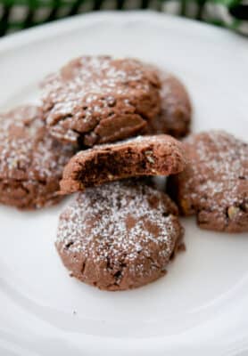 a bite taken out of a chocolate mint cookie