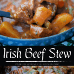 collage picture of irish beef stew in a pot