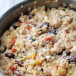 mediterranean style chicken risotto in a pan