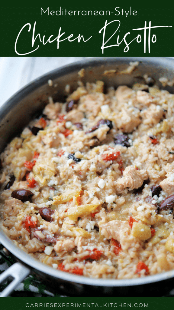 mediterranean style chicken risotto in a pan