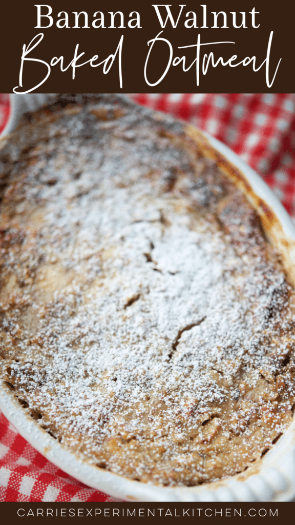 banana walnut baked oatmeal in a white dish