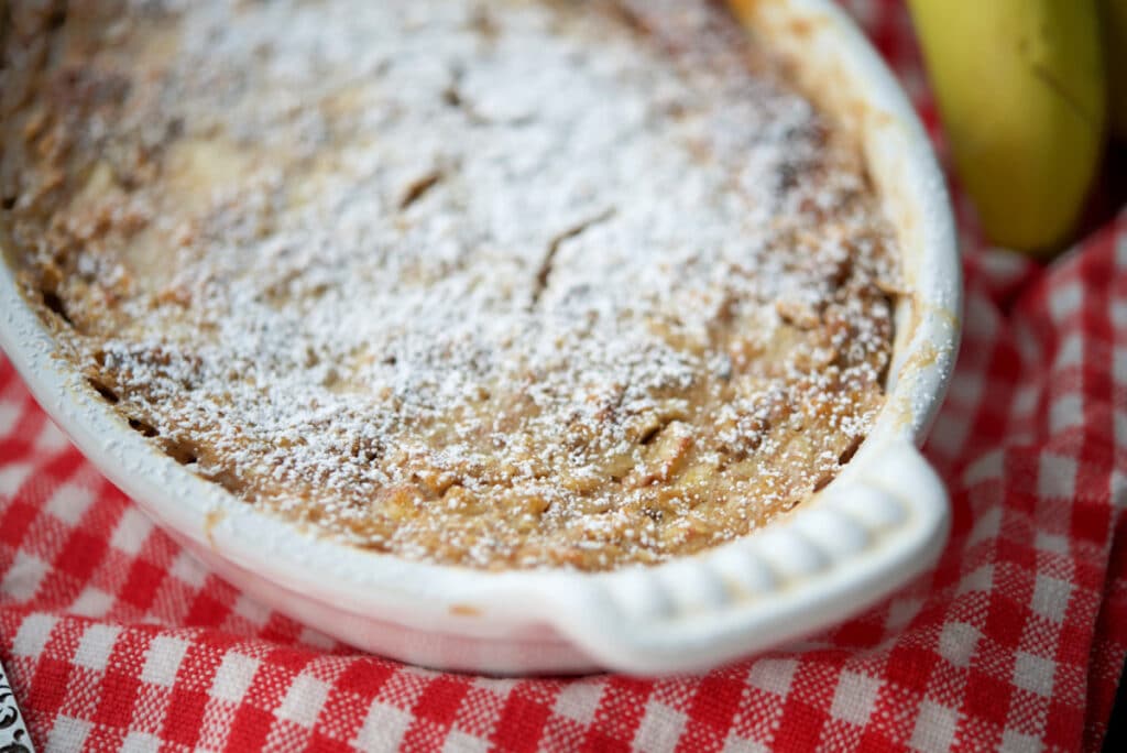 a close up of banana baked oatmeal 