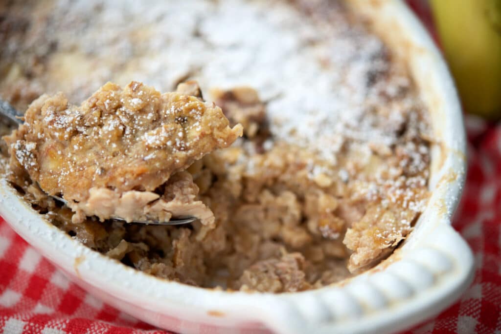 banana baked oatmeal on a spoon