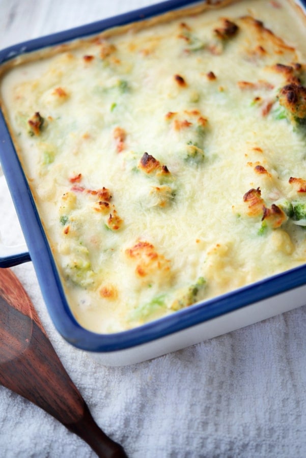 cheesy broccoli and cauliflower gorgonzola bake