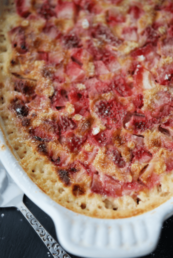 strawberry baked oatmeal in a white dish