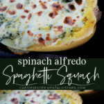 collage photo of spaghetti squash with spinach alfredo sauce