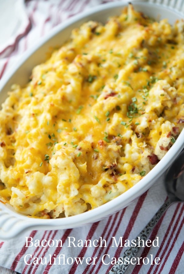 a dish with mashed cauliflower casserole