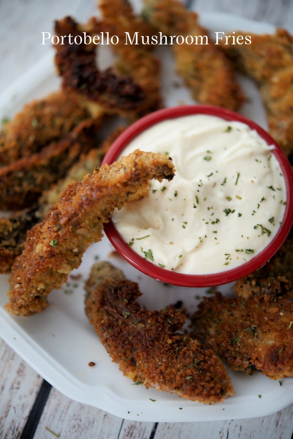 a plate of portobello mushroom fries