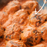 Zucchini Meatballs in a pink sauce in a pan