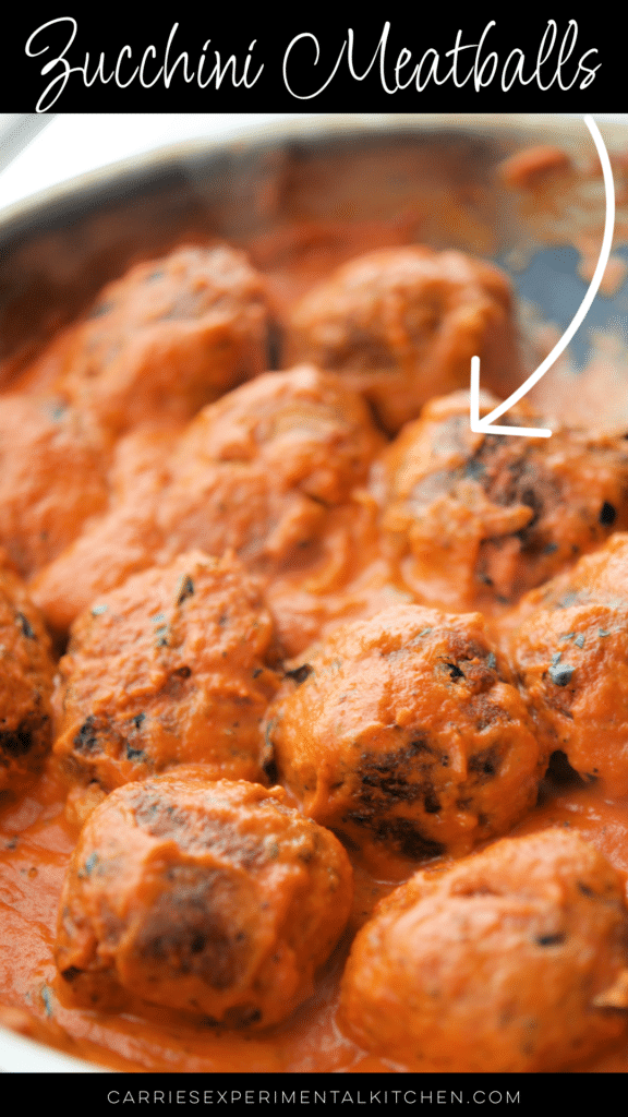 Zucchini Meatballs in a pink sauce in a pan