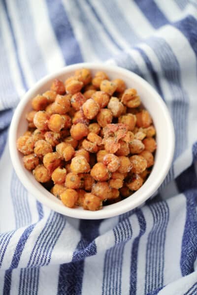 an overhead view of ranch chickpeas in a bowl