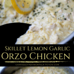 collage of lemon garlic orzo chicken