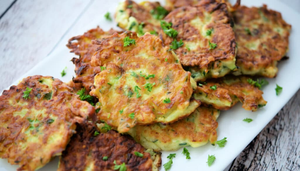 a close up of zucchini pancakes