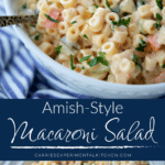 collage photo of amish macaroni salad