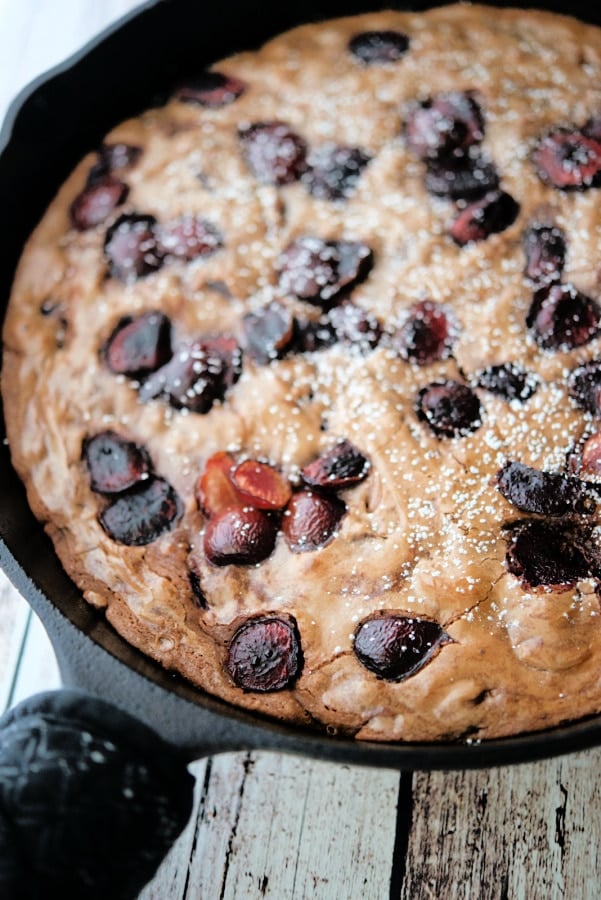 skillet chocolate brownies with cherries