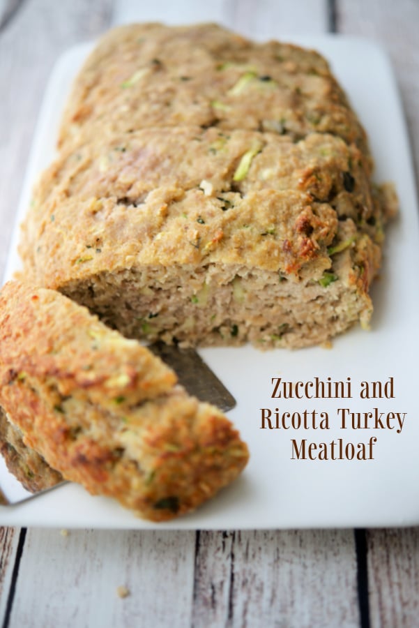 zucchini ricotta turkey meatloaf on a white dish