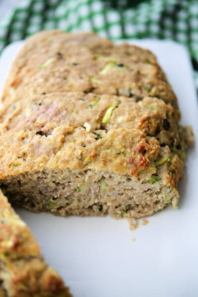 a close up of turkey meatloaf on a plate