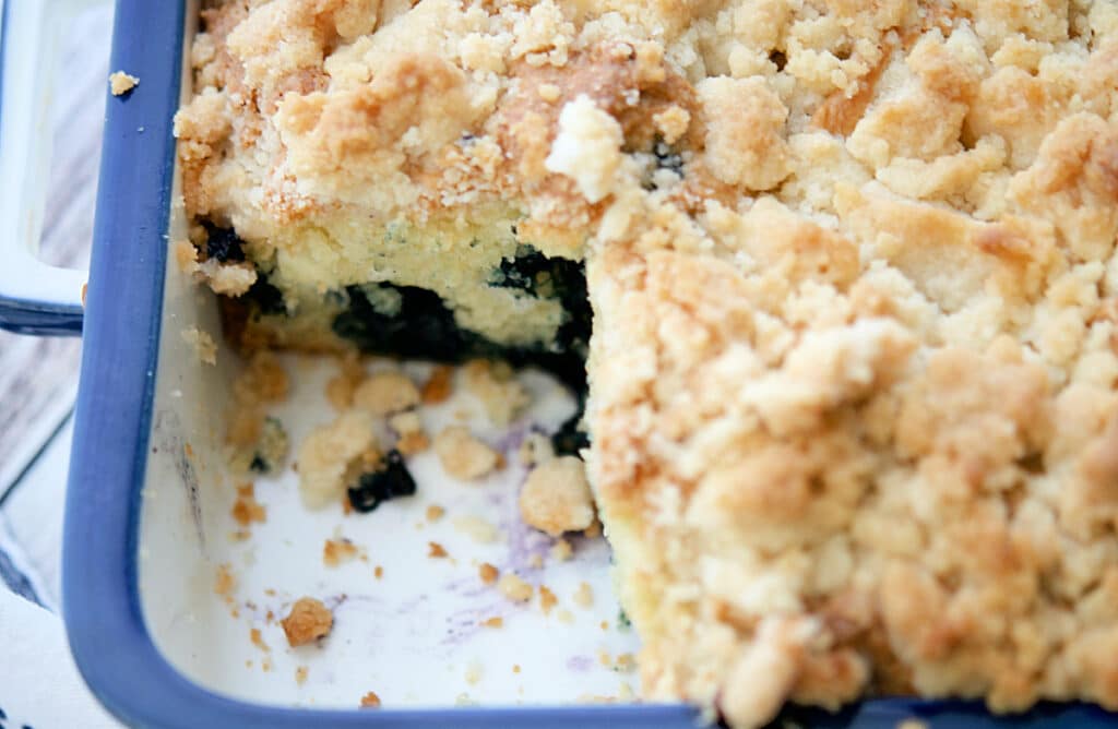 a close up of blueberry coffee cake