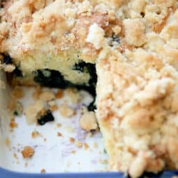 a close up of blueberry coffee cake