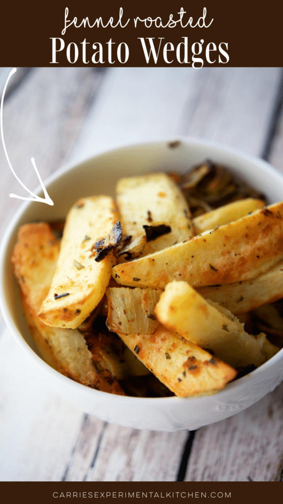 a white bowl on a wooden background with potato wedges