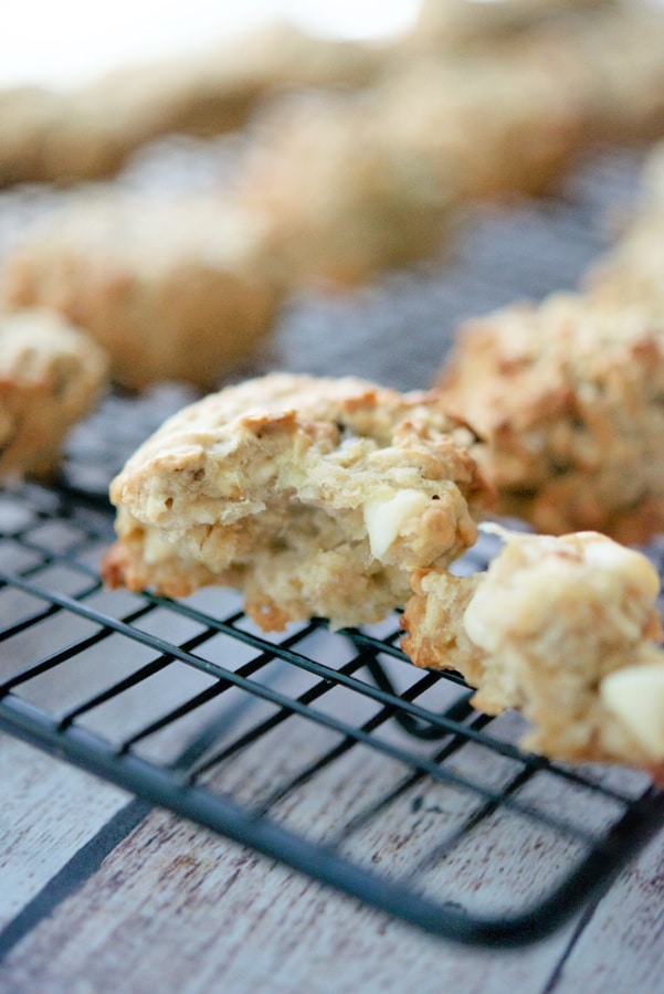 an oatmeal banana cookie with a bite out of it