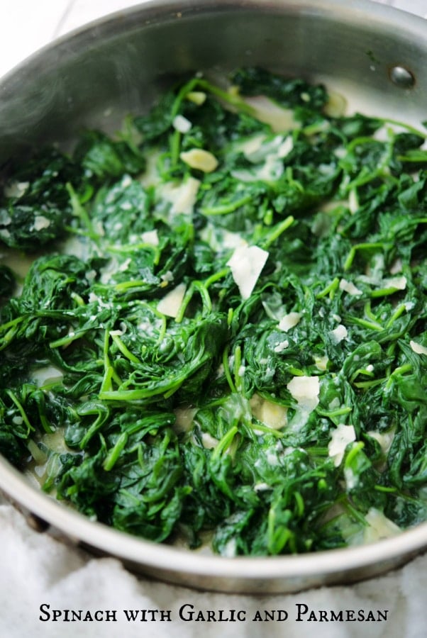 wilted spinach in a skillet