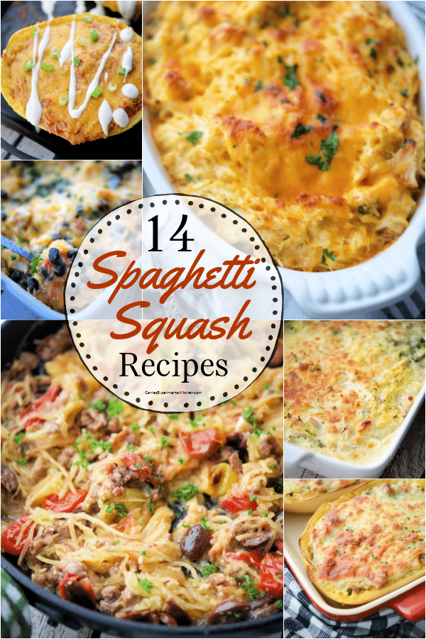 a collage of 6 different spaghetti squash recipes