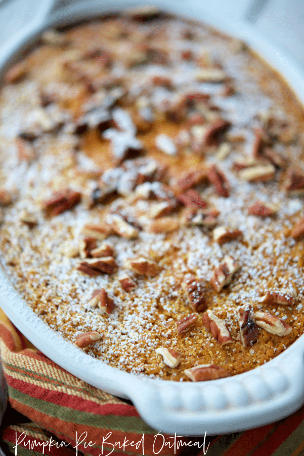 pumpkin baked oatmeal in a white dish