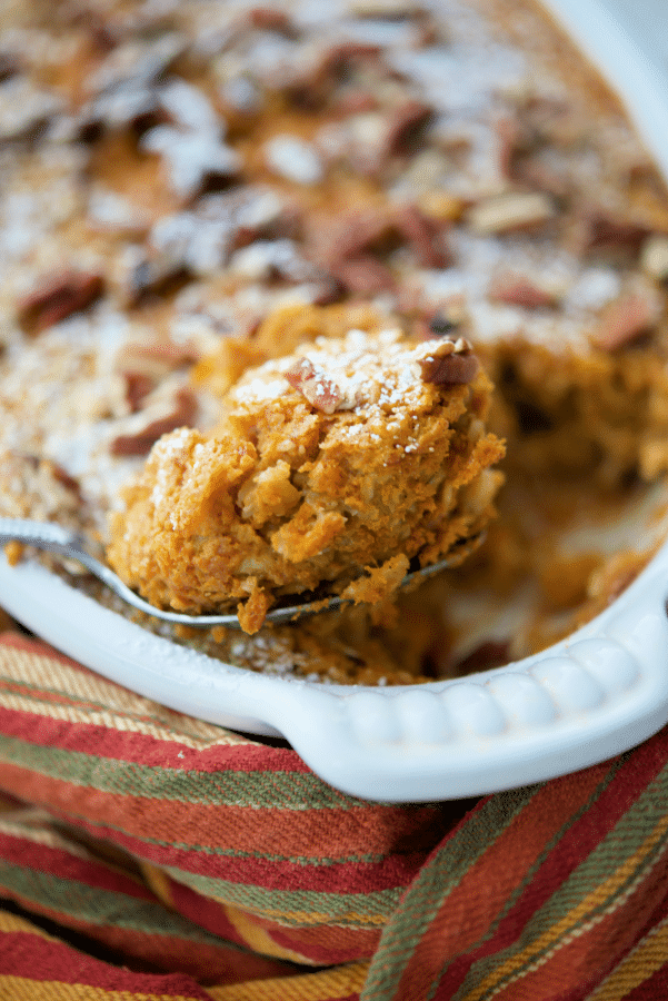 pumpkin baked oatmeal on a spoon