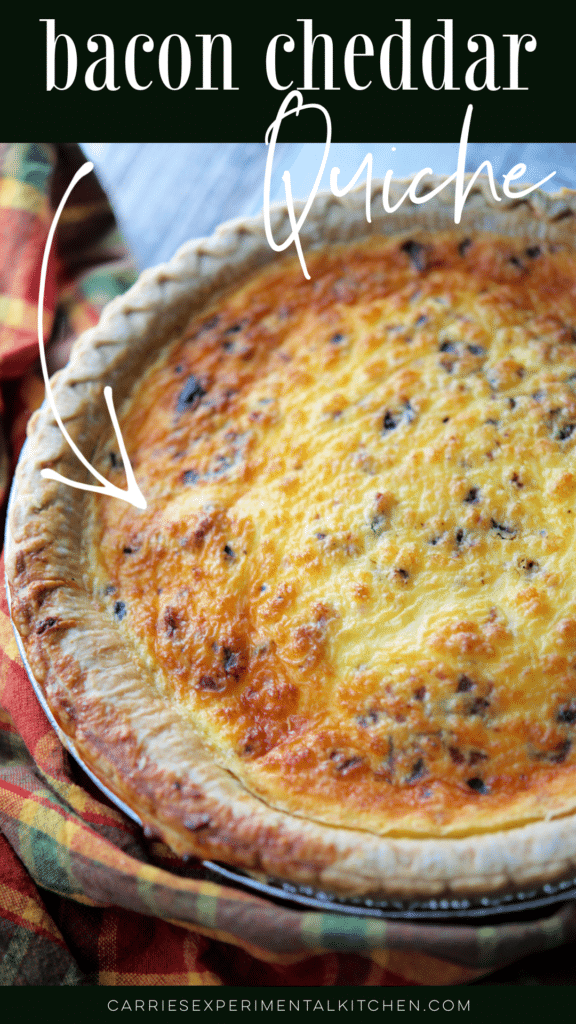 bacon and cheddar quiche in a pie plate